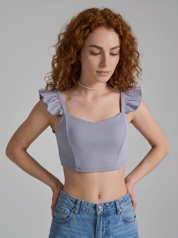 Короткий топ с рюшами на лямках