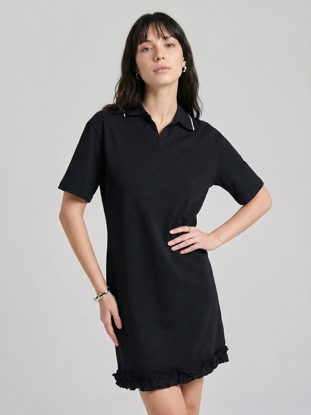 Платье-поло с коротким рукавом и рюшами