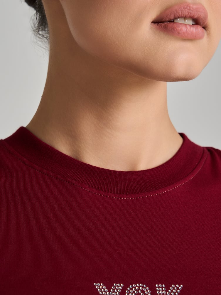 Футболка из хлопка с надписью из страз