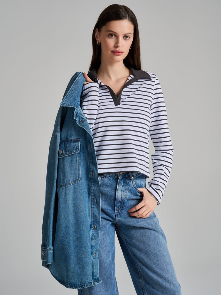 Поло-рубашка полосатая с длинным рукавом