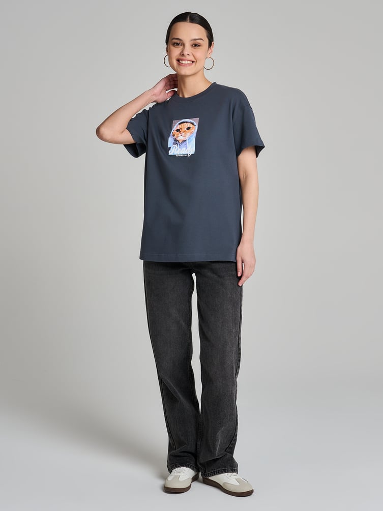 Футболка оверсайз с принтом котика