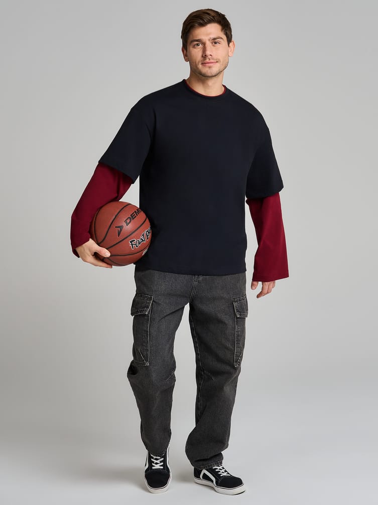 Лонгслив оверсайз с двойным рукавом