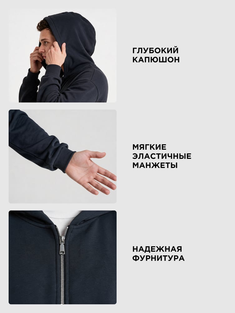 Теплая толстовка на молнии с начёсом