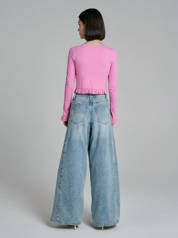 Джинсы широкие с завышенной талией