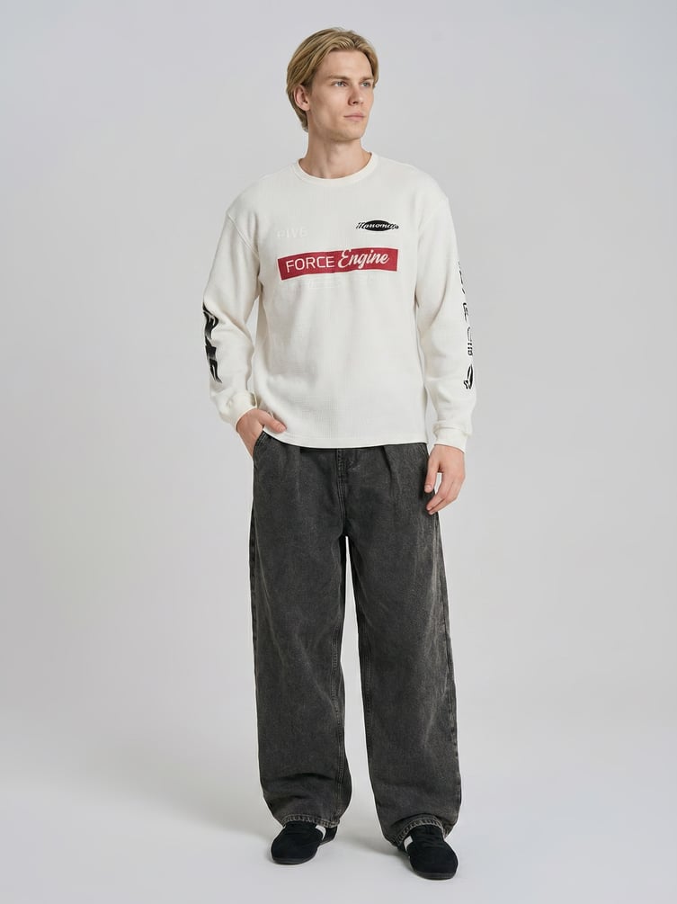 Джинсы широкие на резинке