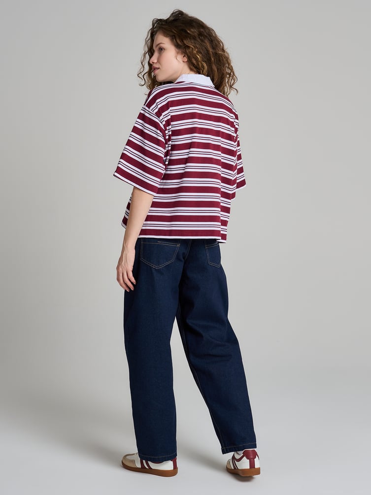 Полосатое поло оверсайз с коротким рукавом