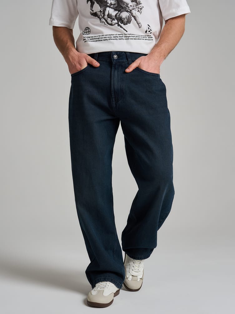 Джинсы багги широкие с вареный эффектом