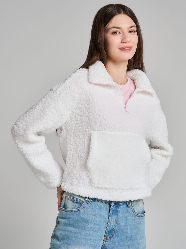 Свитшот меховой с полузамком молнией
