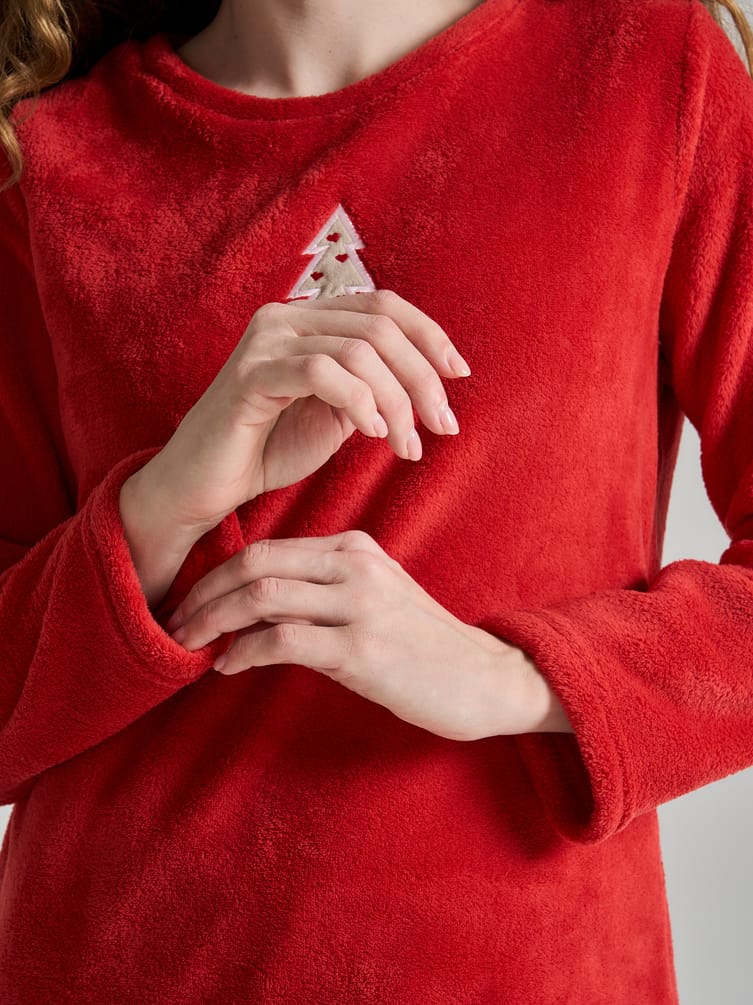 Пижама плюшевая новогодняя с брюками