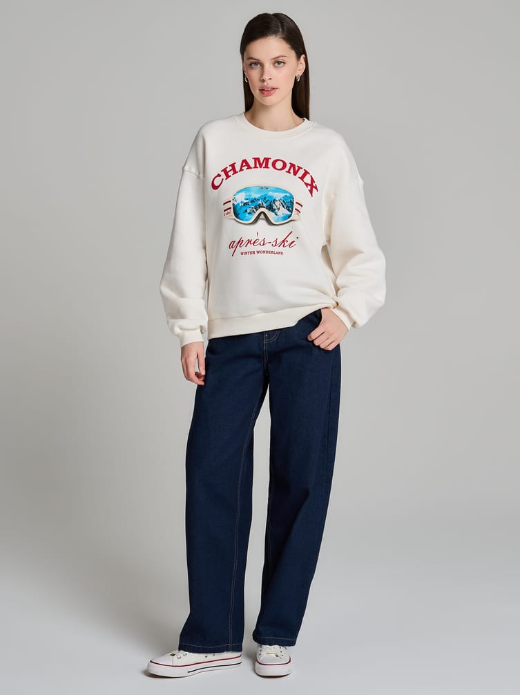 Утепленный свитшот с принтом и начёсом