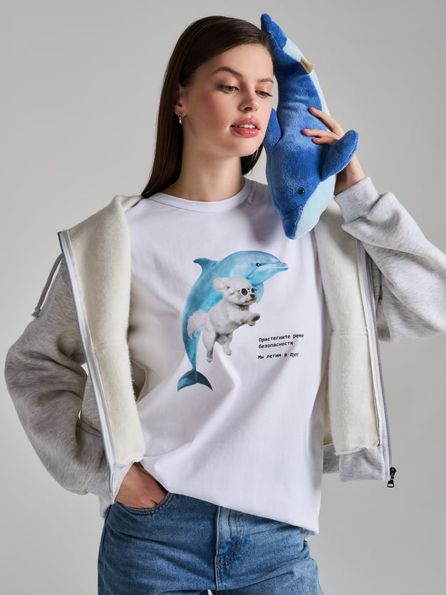 Футболка оверсайз с принтом Мы летим в дурку