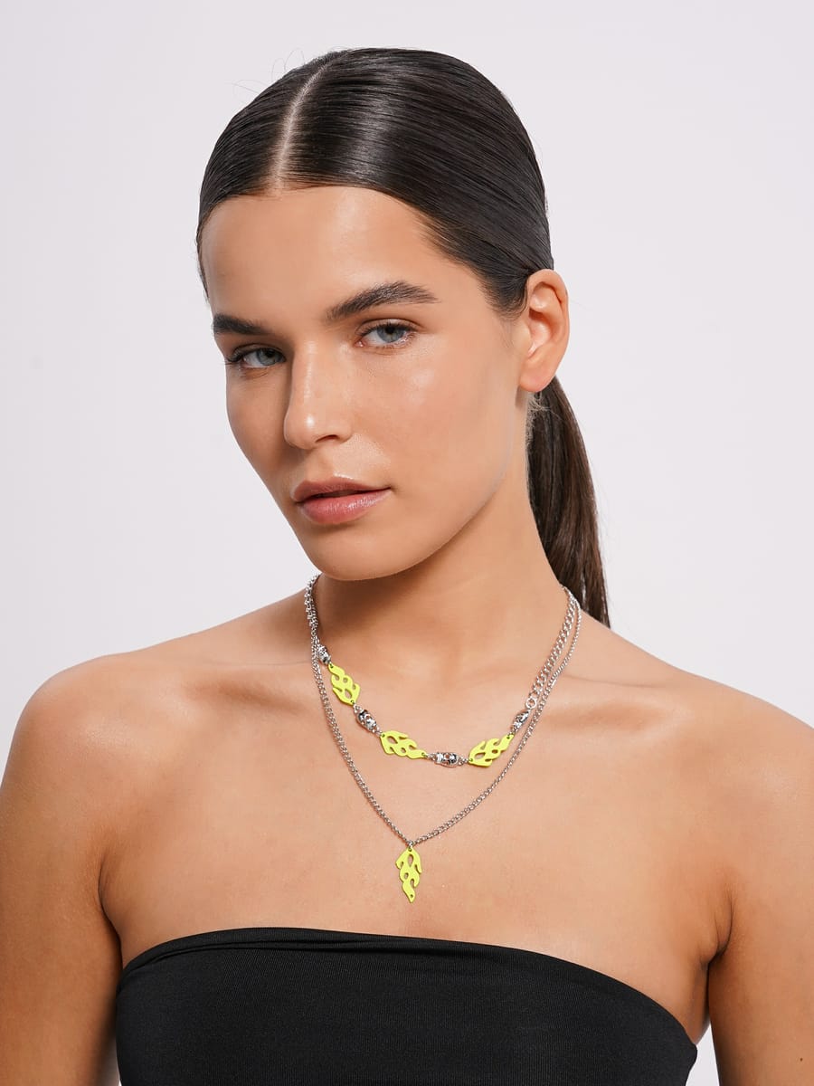 Многослойное колье с подвесками пламя огня