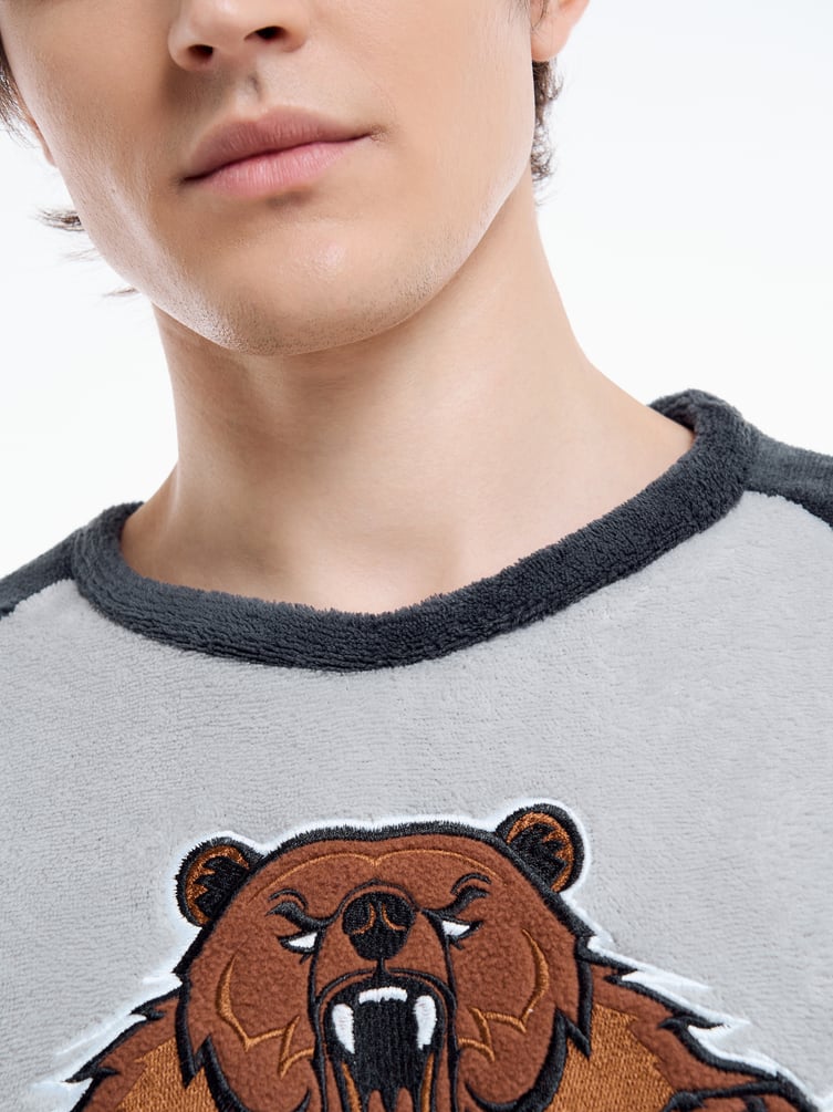 Плюшевая пижама с вышивкой медведя