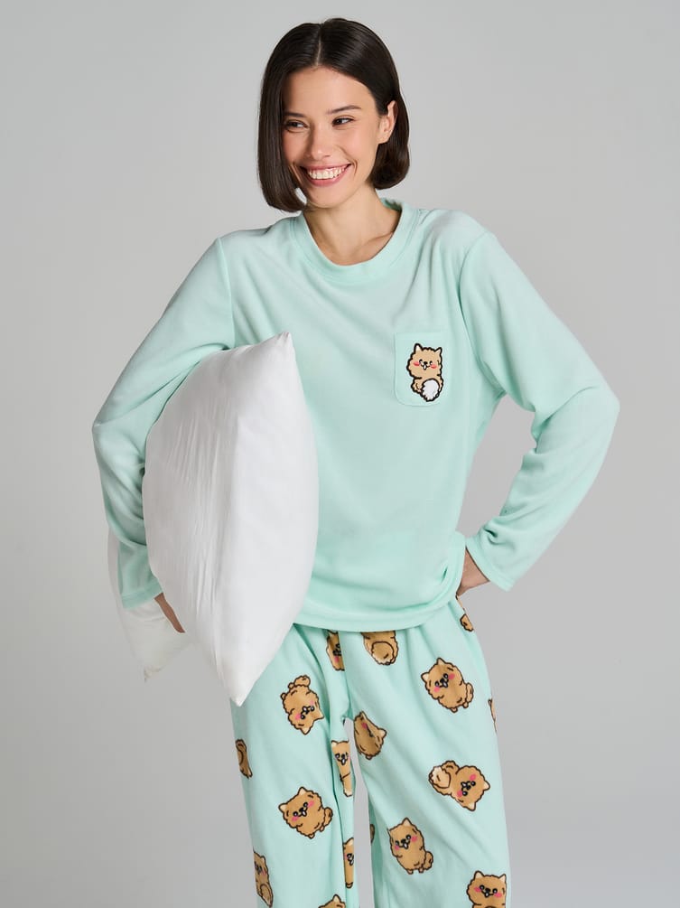 Пижама теплая с нашивкой корги и брюками