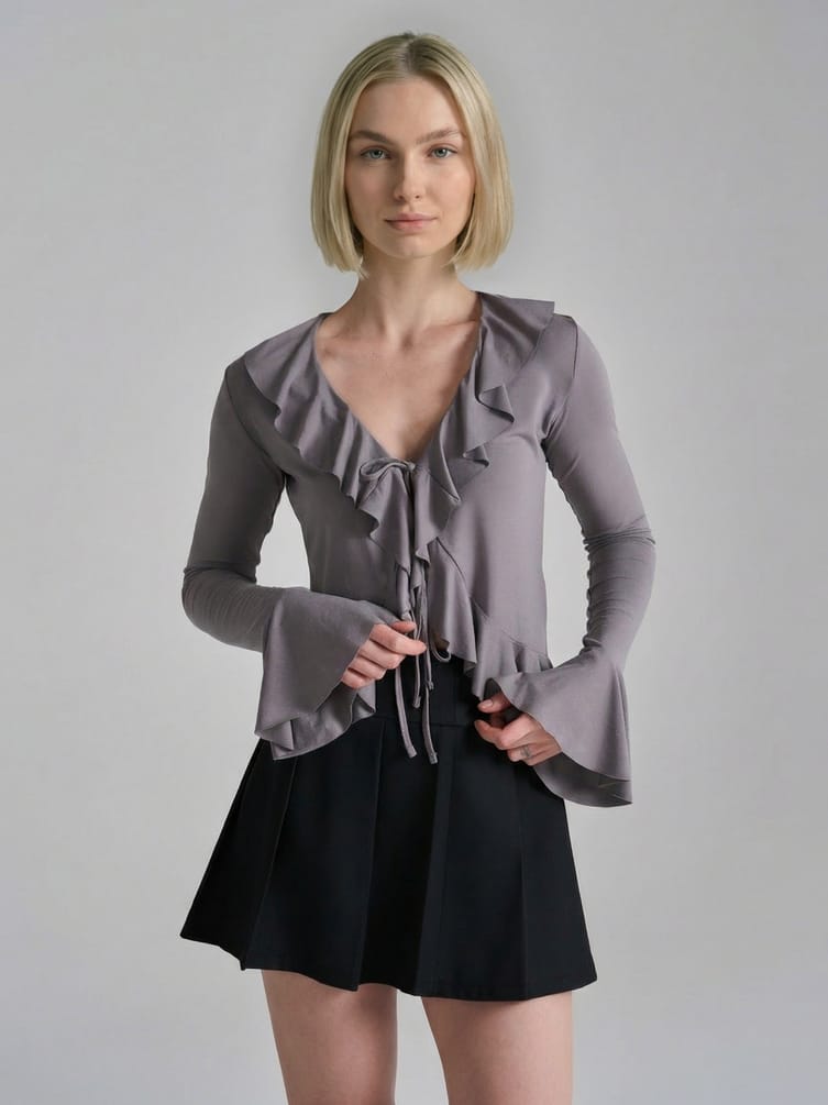 Кардиган на завязках с рюшами