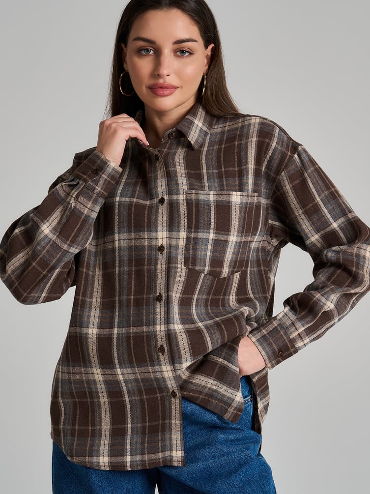 Рубашка осенняя в клетку оверсайз