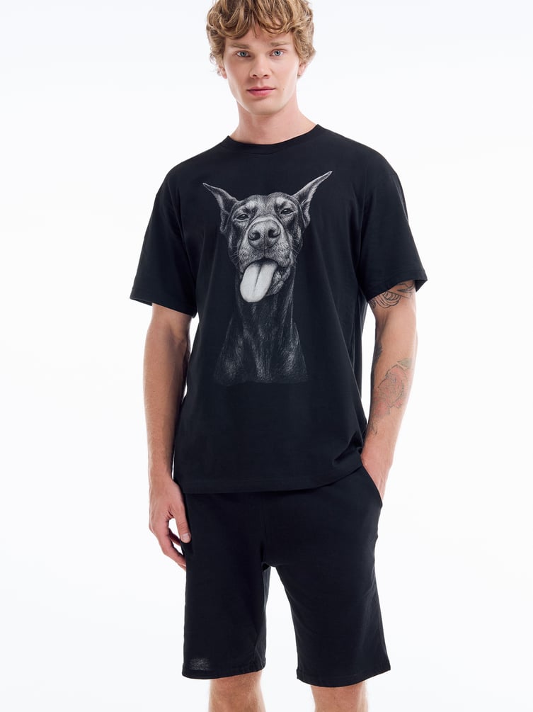 Хлопковая пижама с принтом добермана