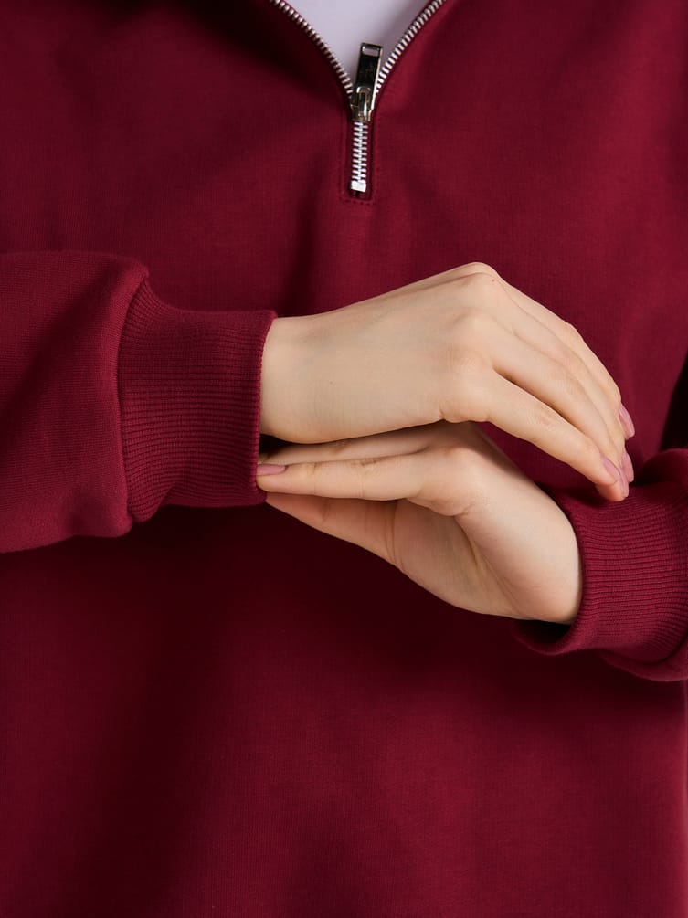 Теплая толстовка оверсайз с полузамком и начесом