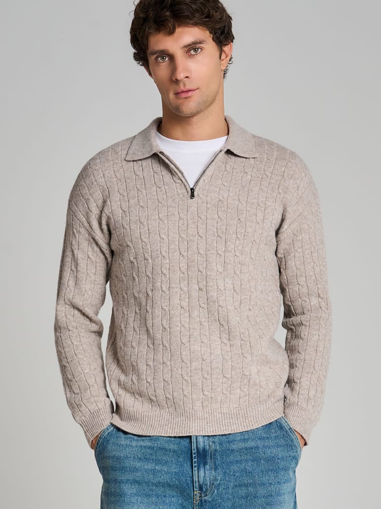 Свитер-поло вязаный с полузамком молния