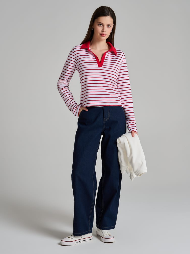 Поло-рубашка полосатая с длинным рукавом