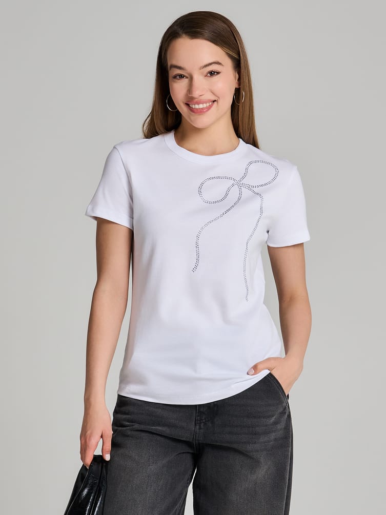 Футболка из хлопка с бантом из страз