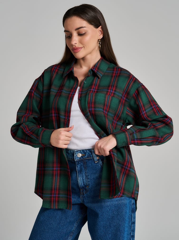 Рубашка осенняя в клетку оверсайз