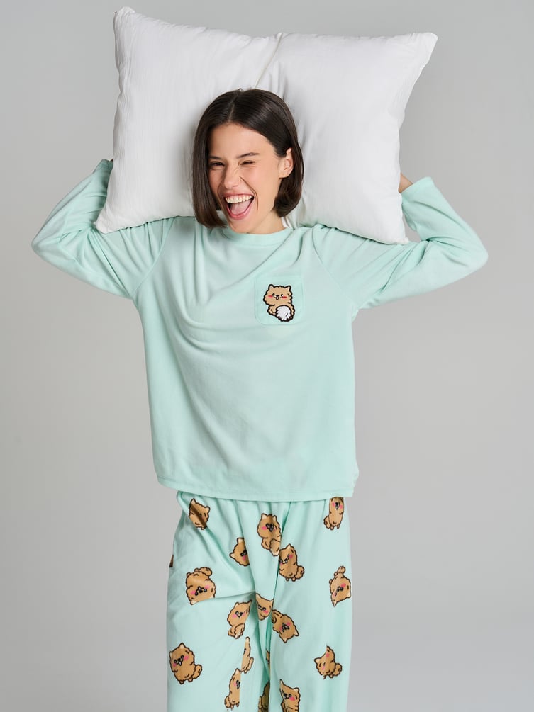 Пижама теплая с нашивкой корги и брюками