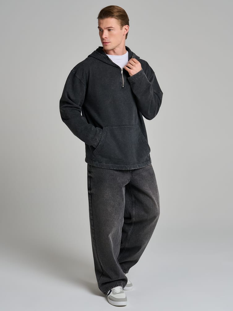 Худи с молнией гранж с вареным эффектом