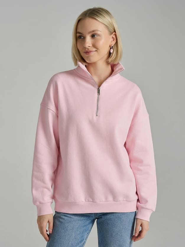 Теплая толстовка оверсайз с полузамком и начесом