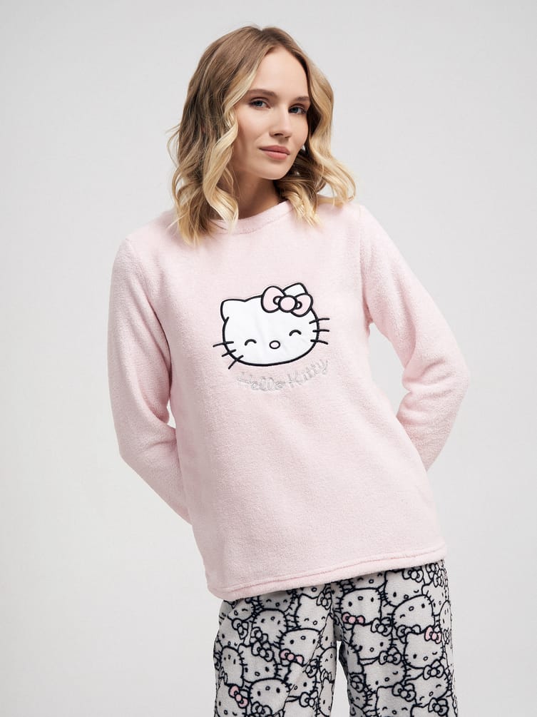 Плюшевая осенняя пижама с вышивкой Hello Kitty