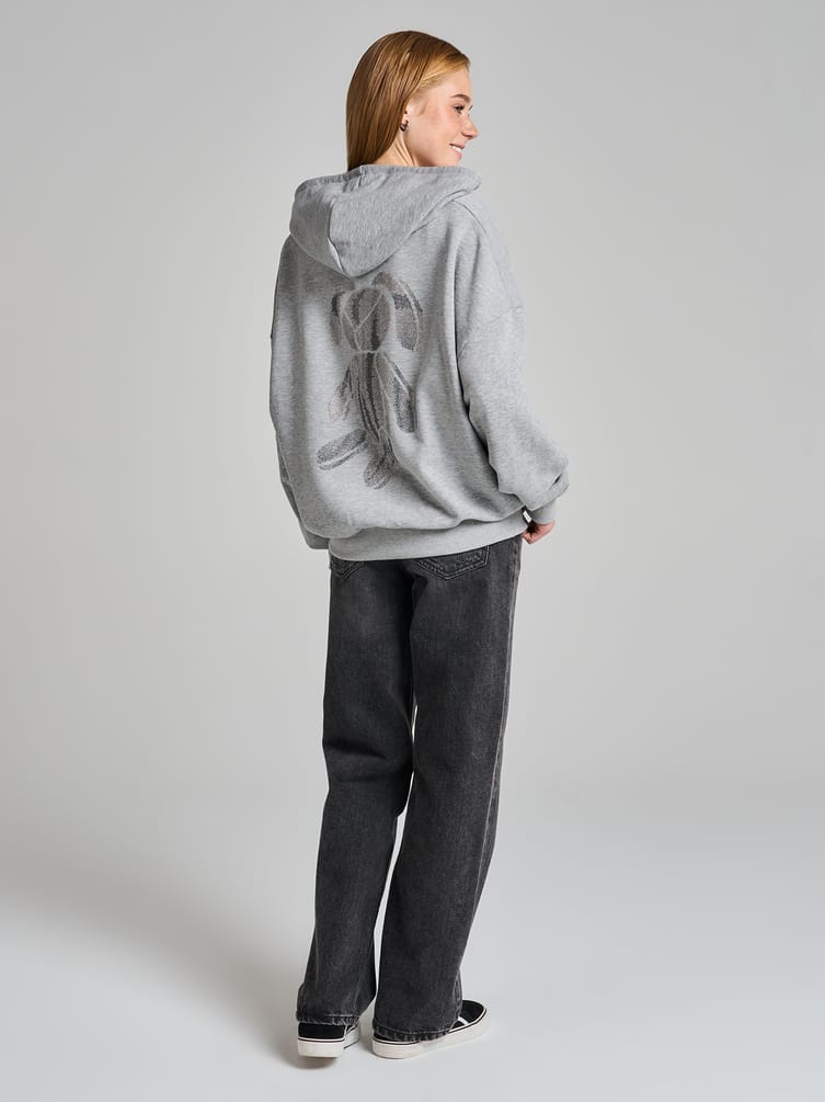 Зип худи оверсайз со стразами на спине