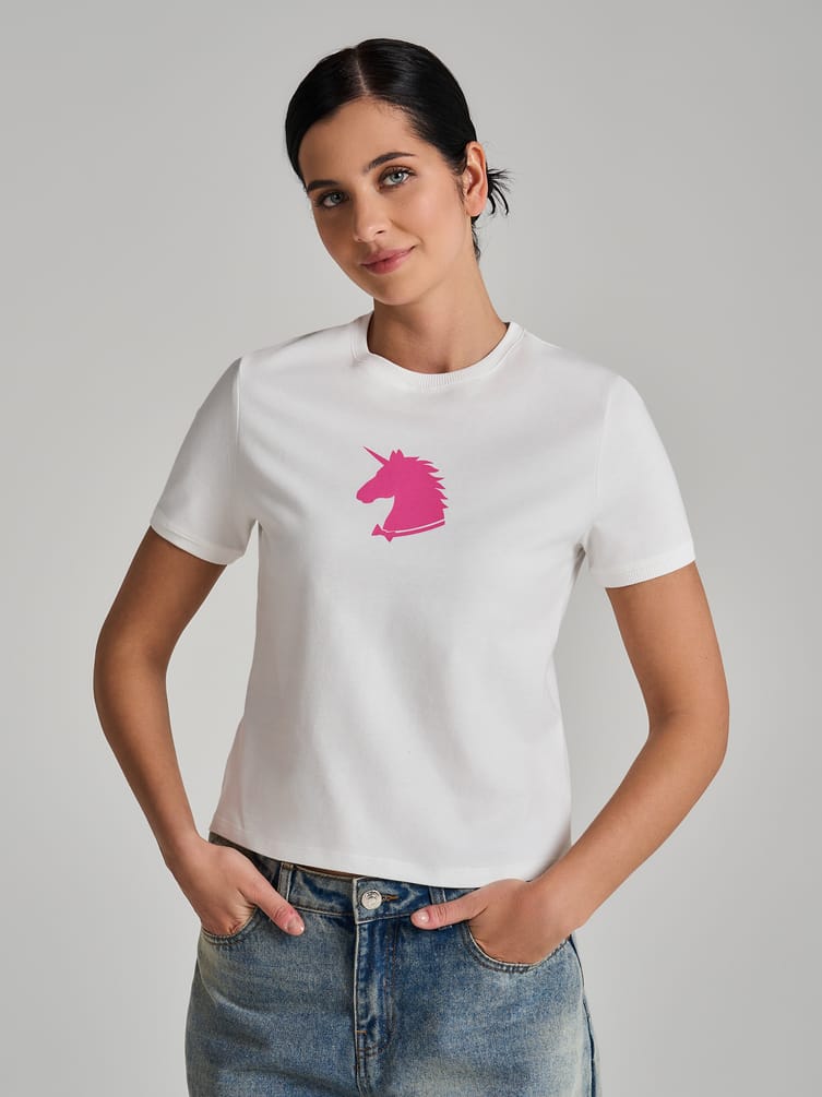 Футболка из хлопка с принтом единорога