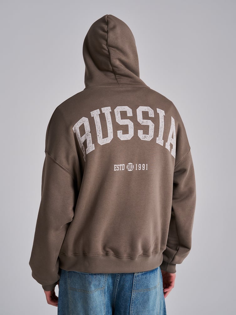 Зип худи оверсайз с надписью Russia и начесом