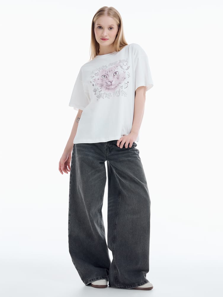 Футболка из хлопка с принтом кошки