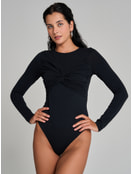 Облегающее боди-блузка с драпировкой и длинным рукавом