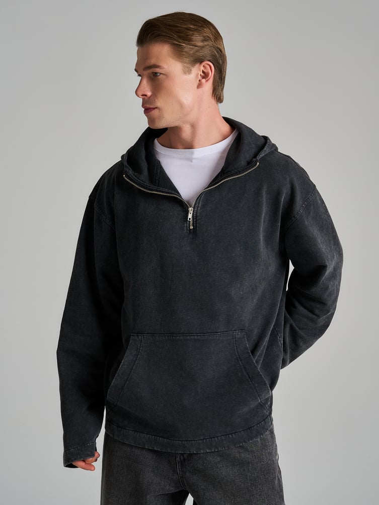 Худи с молнией гранж с вареным эффектом