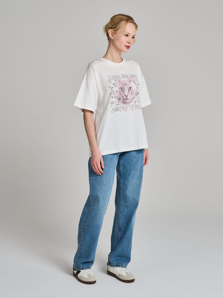 Футболка из хлопка с принтом кошки