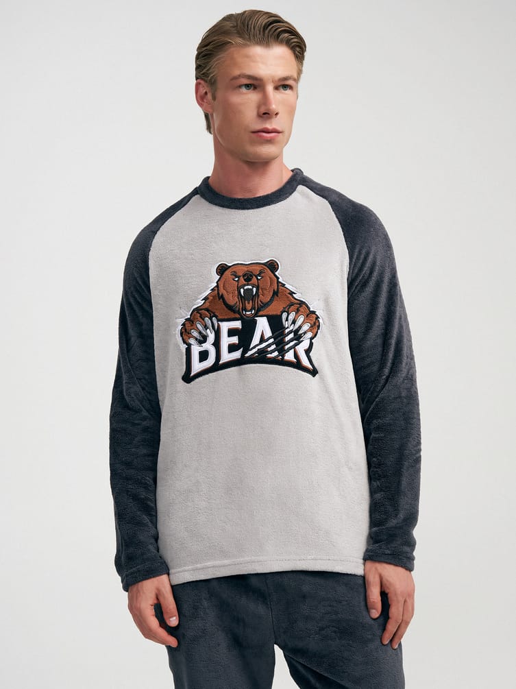 Плюшевая пижама с вышивкой медведя