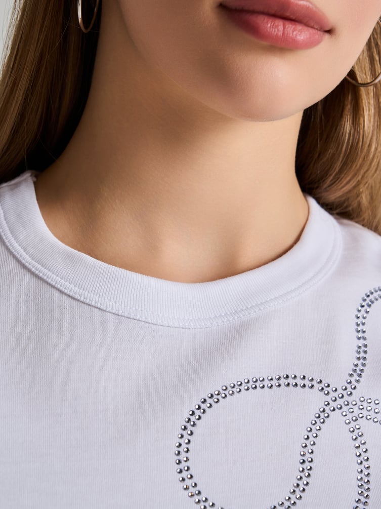 Футболка из хлопка с бантом из страз