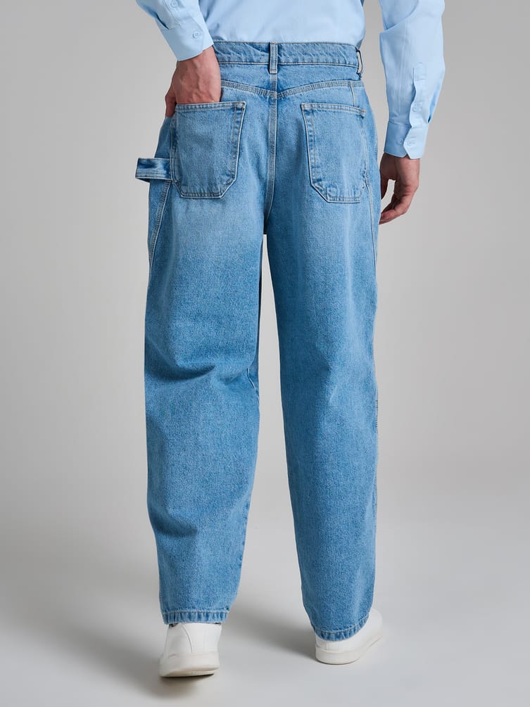 Джинсы багги зауженные с декоративной петлей