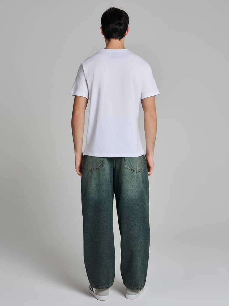 Джинсы багги широкие с вареный эффектом