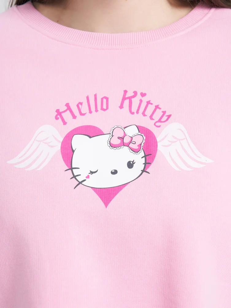Укороченный свитшот оверсайз с принтом Hello Kitty
