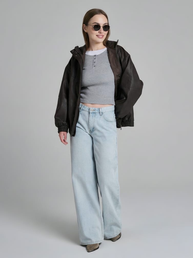 Джинсы широкие с вареным эффектом