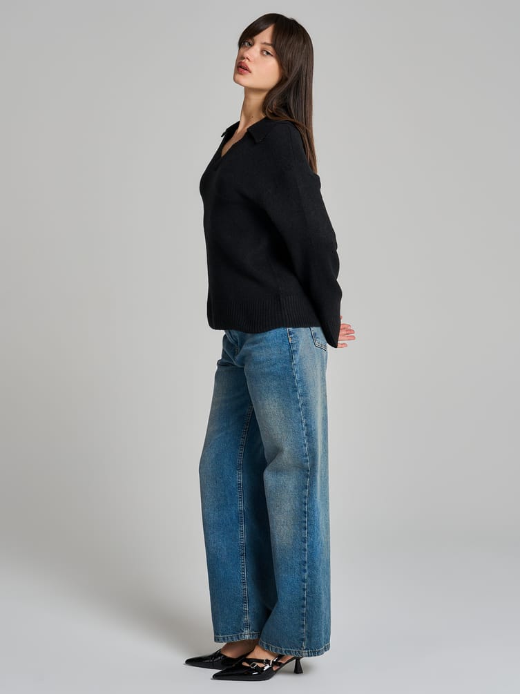 Вязаный пуловер с воротником