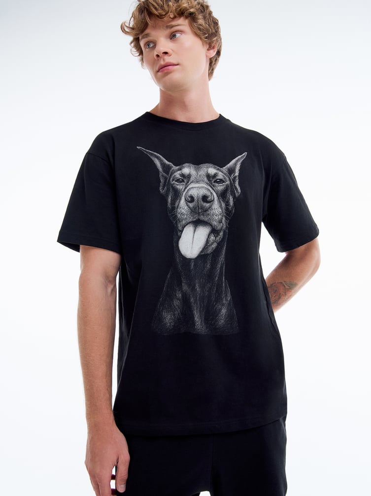 Хлопковая пижама с принтом добермана