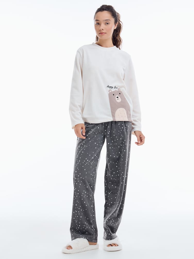 Плюшевая пижама с медведем и брюками