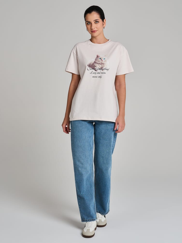 Футболка оверсайз с принтом кошки