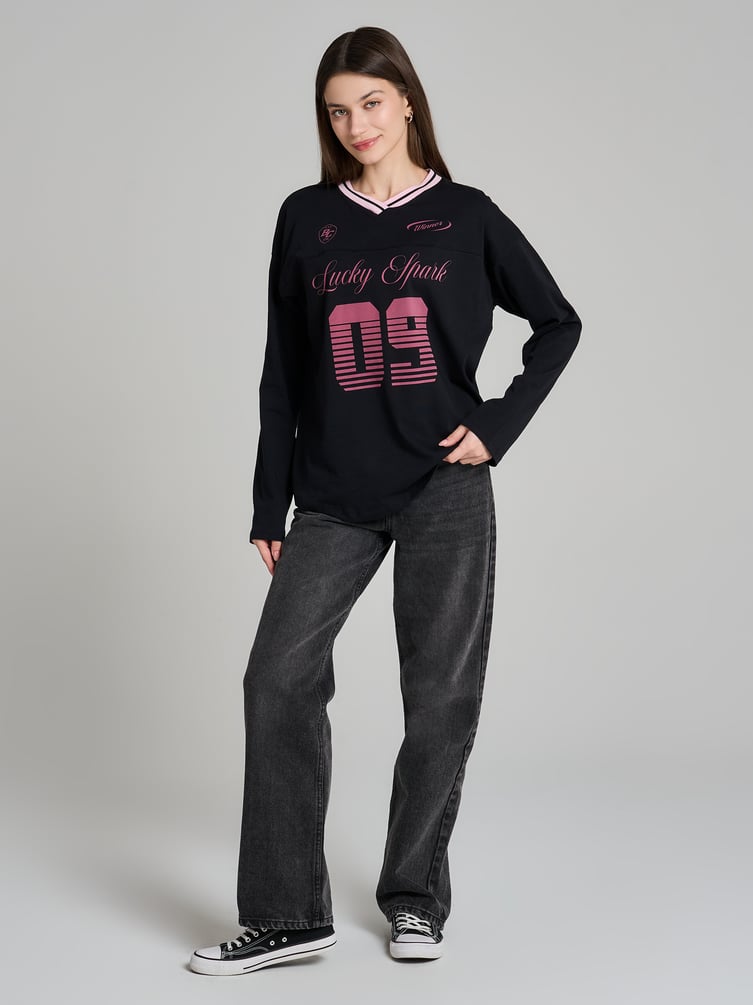 Спортивный лонгслив оверсайз с надписью