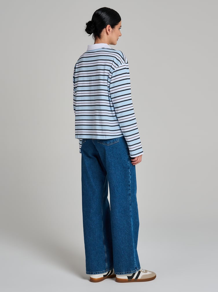 Поло полосатое оверсайз с длинным рукавом