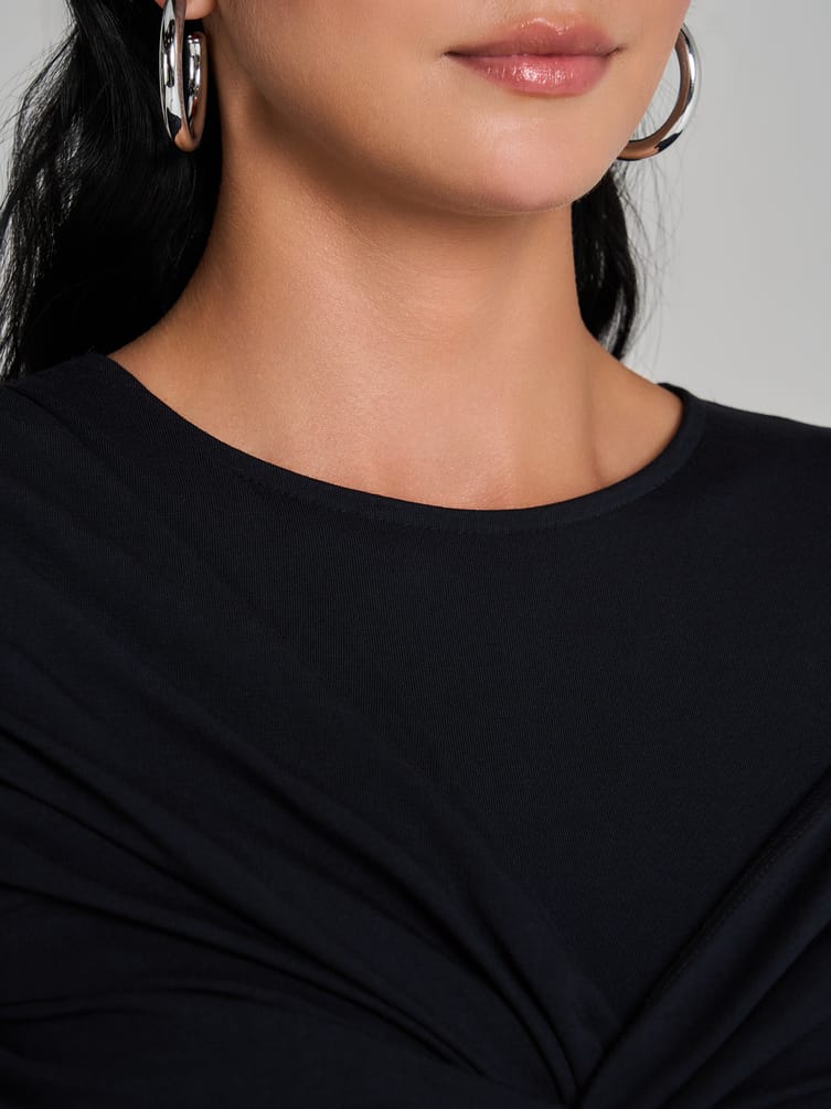 Облегающее боди-блузка с драпировкой и длинным рукавом